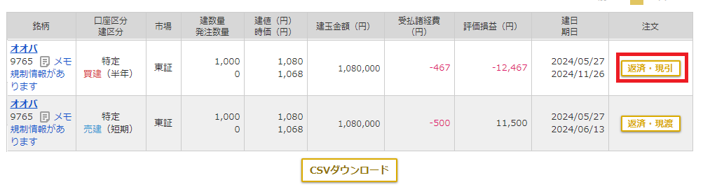 マネックス証券 クロス取引 現引